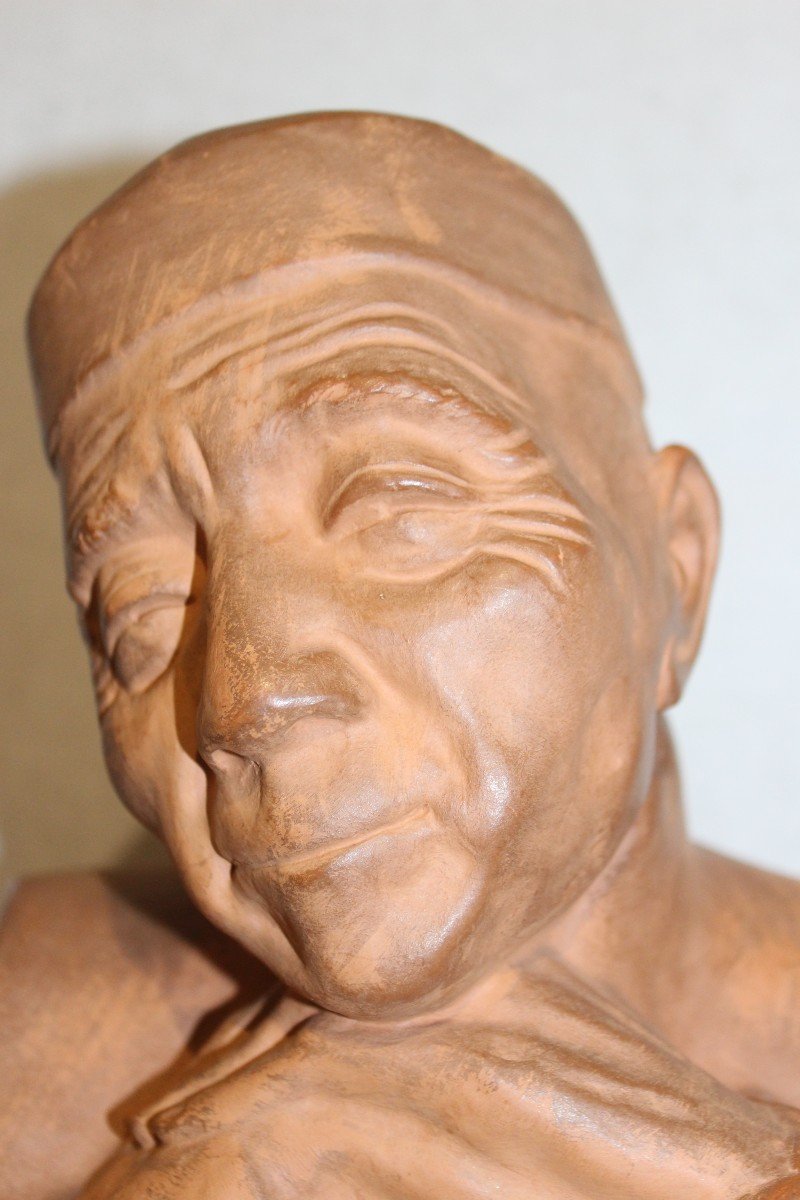 BUSTO DI UN UOMO ASIATICO IN TERRACOTTA, GASTON HAUCHECORNE (1880-1945).-photo-2