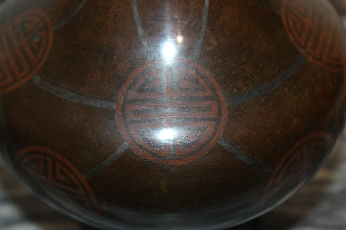 VASO IN BRONZO CON INCROSTATZIONI IN ARGENTO E RAME, VIETNAM XIX SECOLO.-photo-2