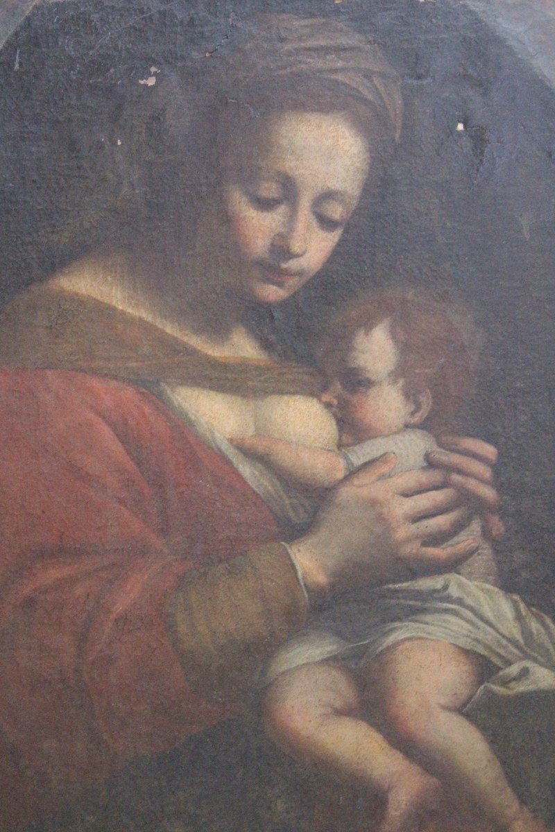 " MADONNA DEL LATTE" OLIO SU TELA DEL XVII SECOLO, SCUOLA ITALIANA.-photo-2