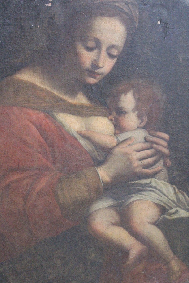 " MADONNA DEL LATTE" OLIO SU TELA DEL XVII SECOLO, SCUOLA ITALIANA.-photo-2