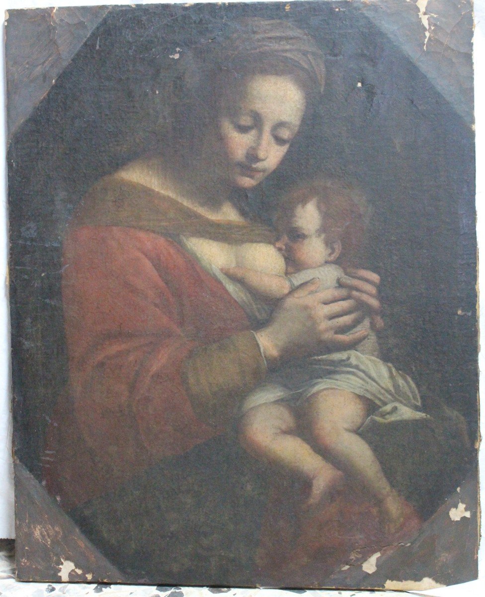 " MADONNA DEL LATTE" OLIO SU TELA DEL XVII SECOLO, SCUOLA ITALIANA.