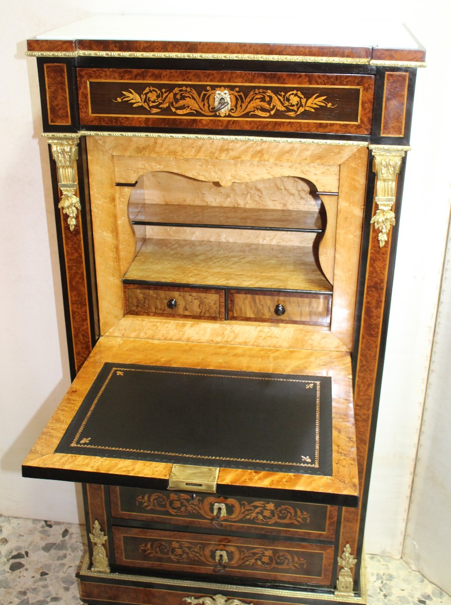 PICCOLO SECRETAIRE INTARSIATO DI EPOCA NAPOLEONE III (1870-1880 CIRCA).-photo-3