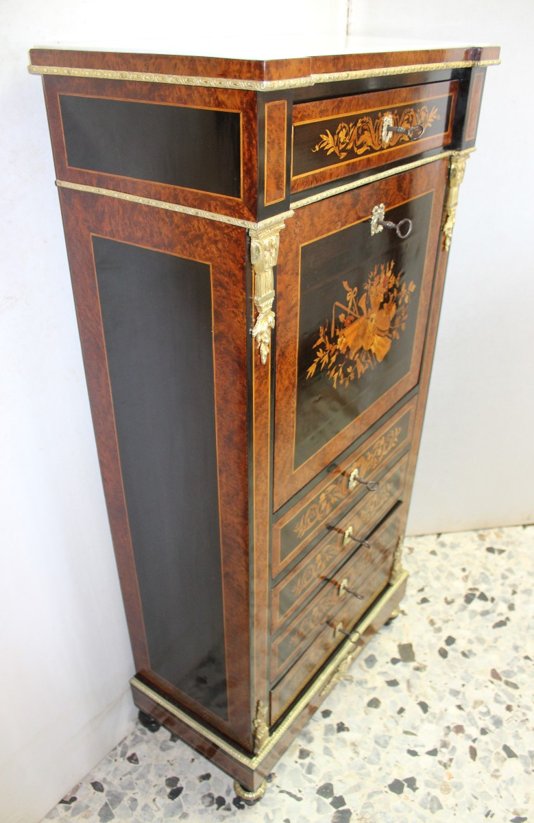 PICCOLO SECRETAIRE INTARSIATO DI EPOCA NAPOLEONE III (1870-1880 CIRCA).-photo-1