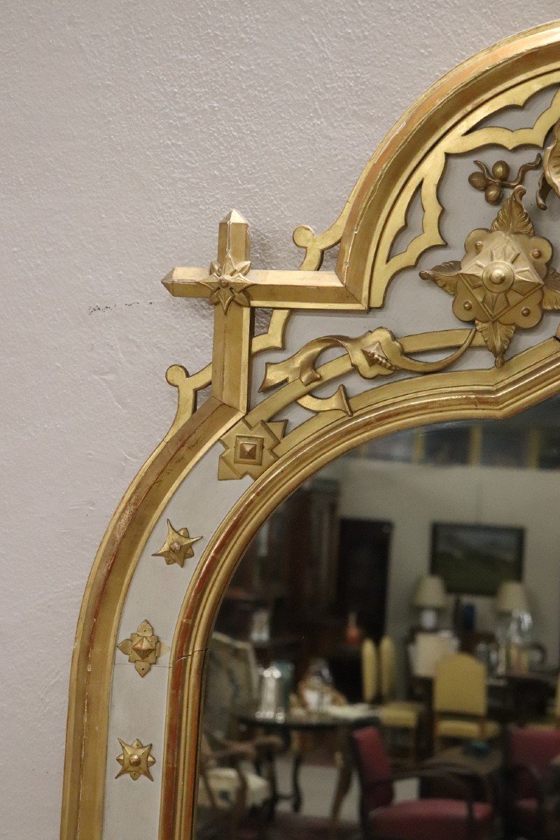 Grande Specchio da parete in legno laccato e dorato, XIX secolo-photo-4