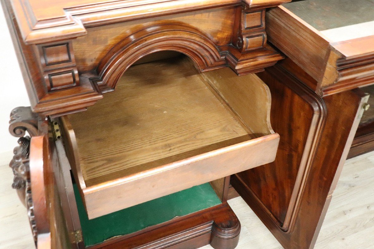 Credenza in legno di mogano intagliato-photo-3