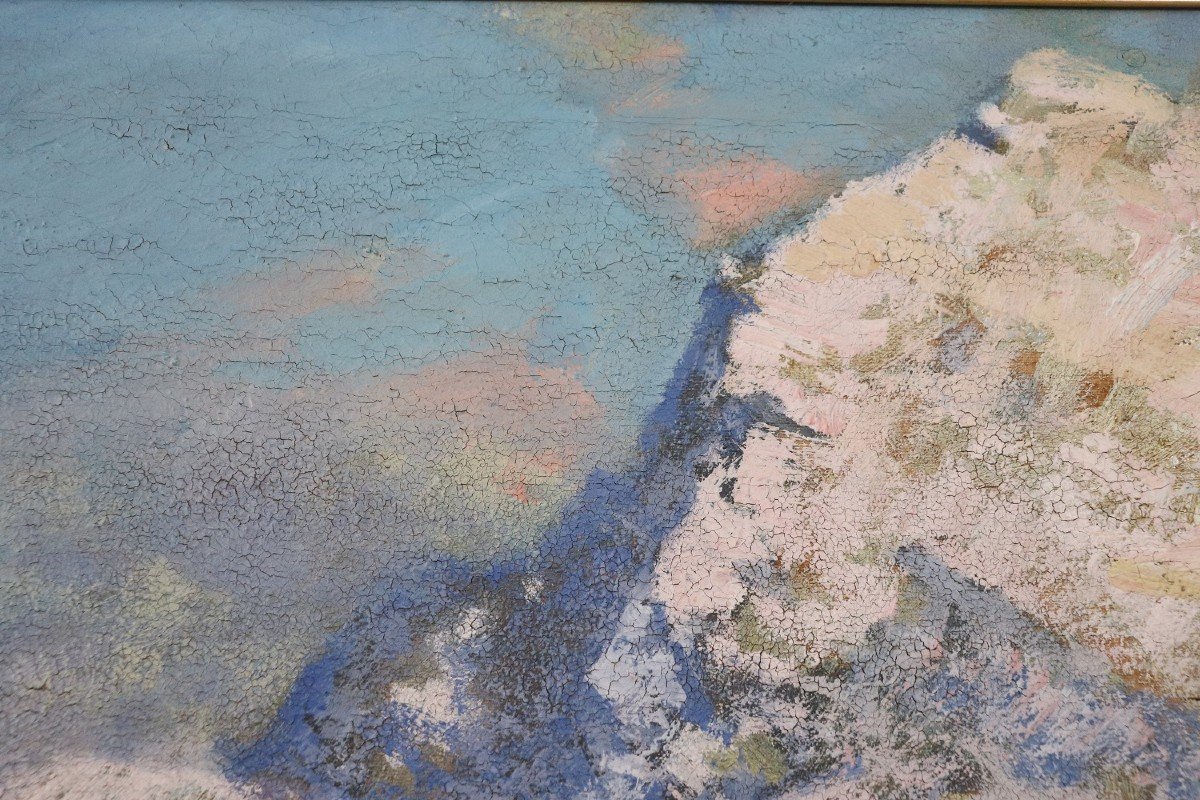 Cesare Bentivoglio, Paesaggio di montagna con fiume, anni '30, olio su tela-photo-1