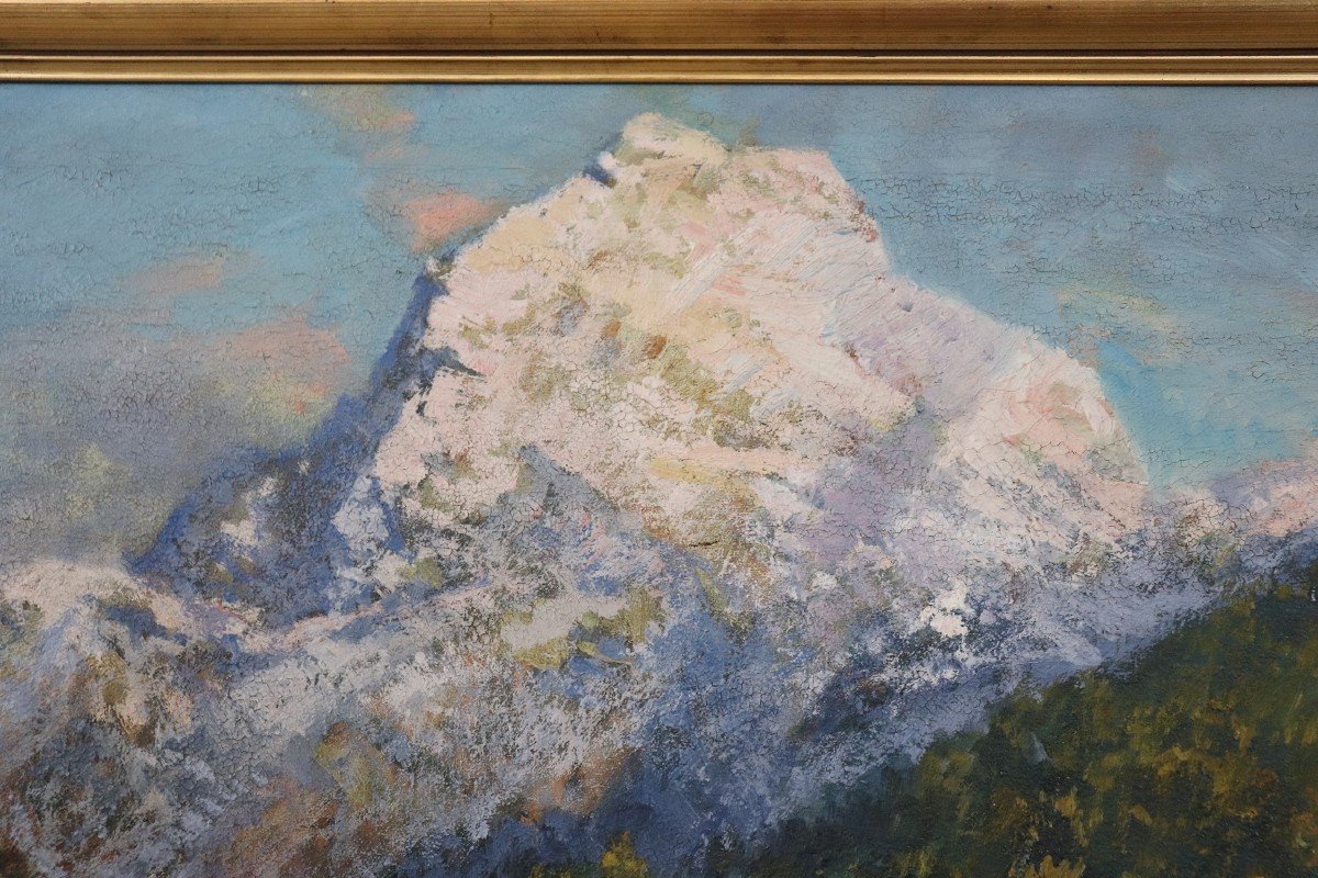 Cesare Bentivoglio, Paesaggio di montagna con fiume, anni '30, olio su tela-photo-3