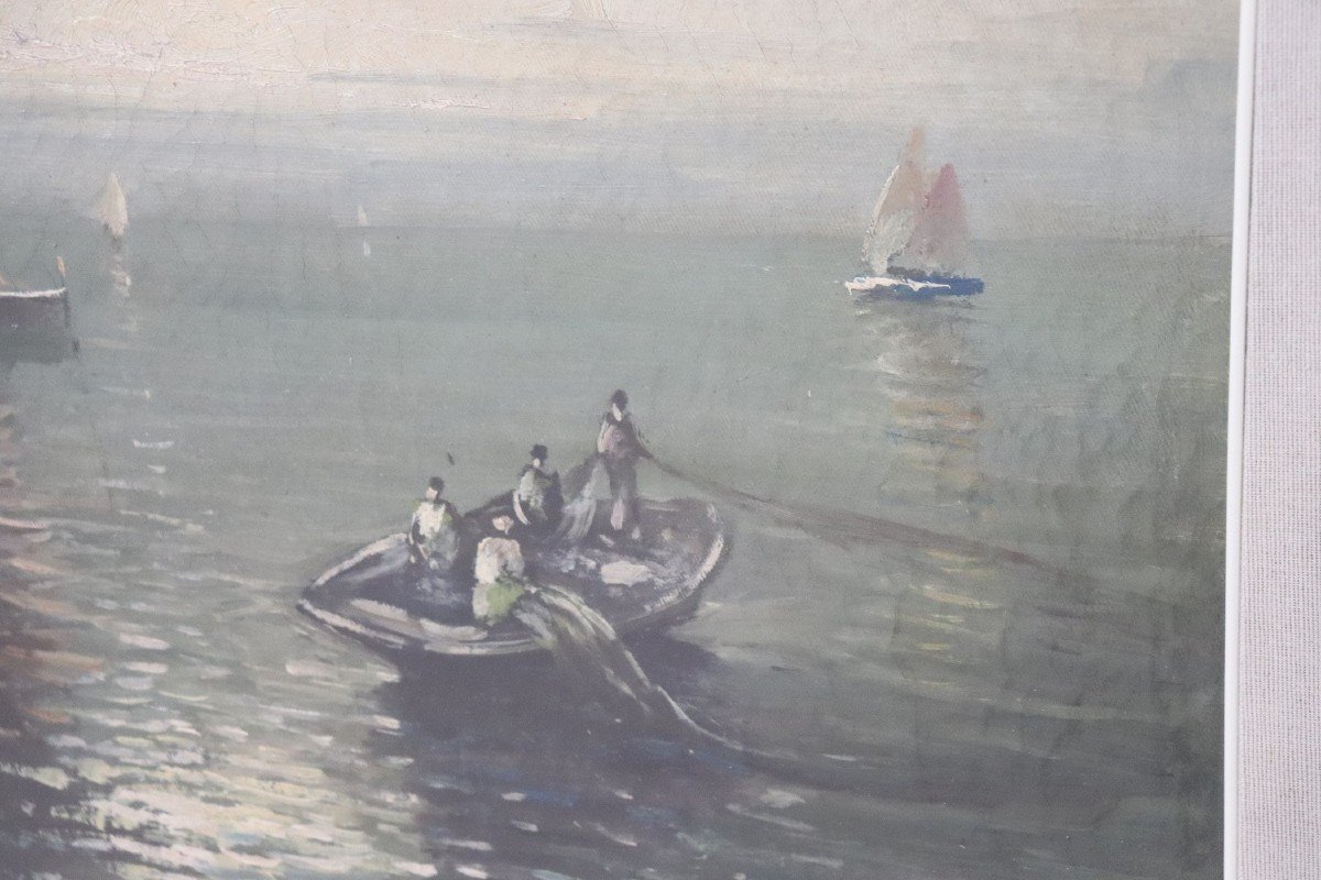 Dipinto ad olio su tela di Marina con pescatori-photo-4