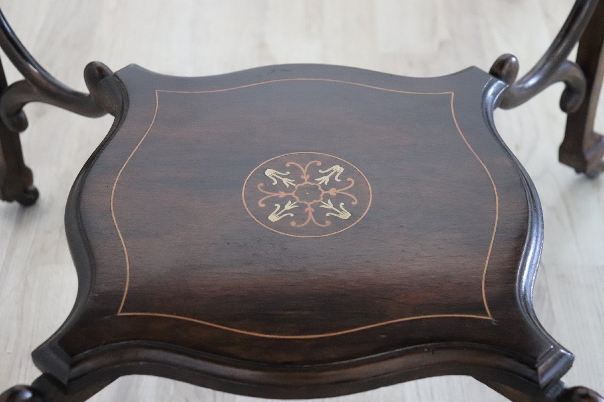 Tavolo da gioco in legno di palissandro intarsiato-photo-4