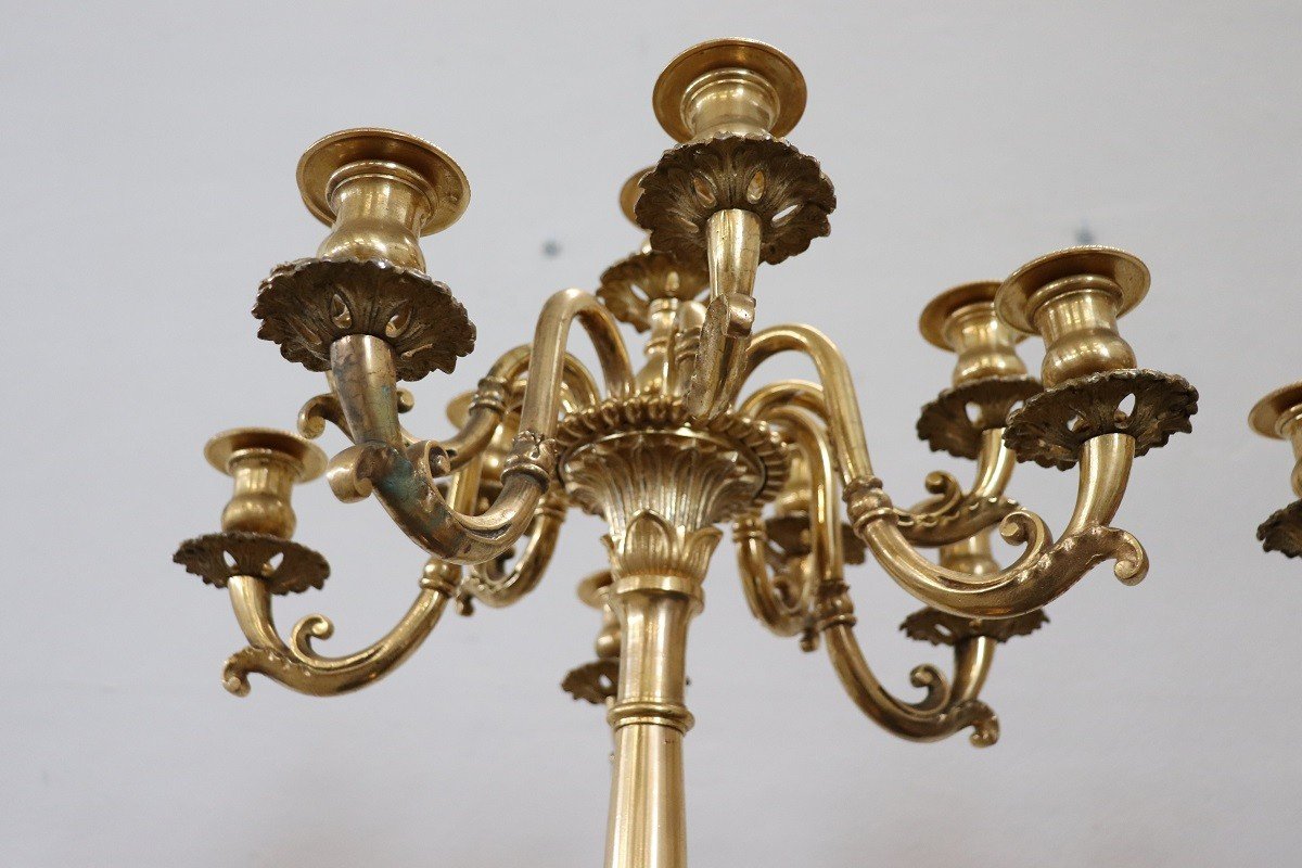 Candelabri antichi in bronzo dorato con undici luci, fine XIX secolo, set di 2-photo-3