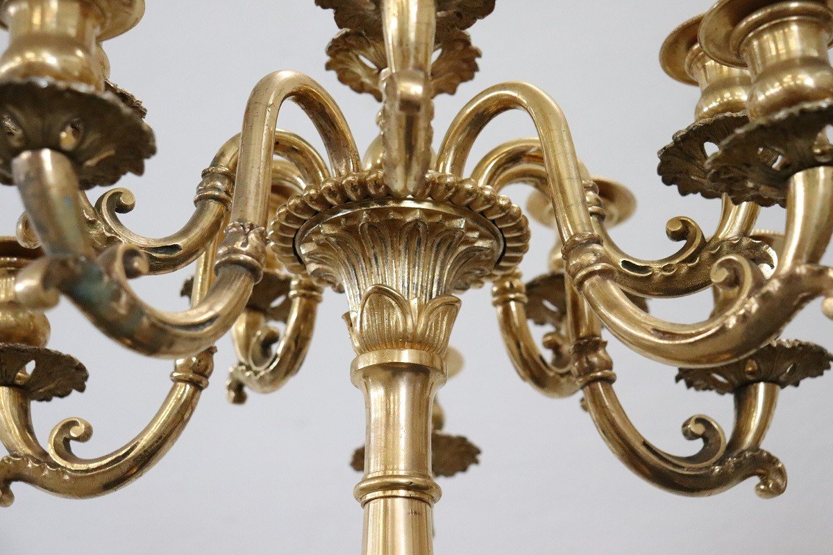 Candelabri antichi in bronzo dorato con undici luci, fine XIX secolo, set di 2-photo-1