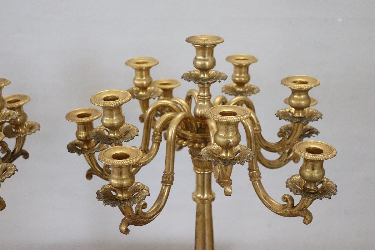 Candelabri antichi in bronzo dorato con undici luci, fine XIX secolo, set di 2-photo-2