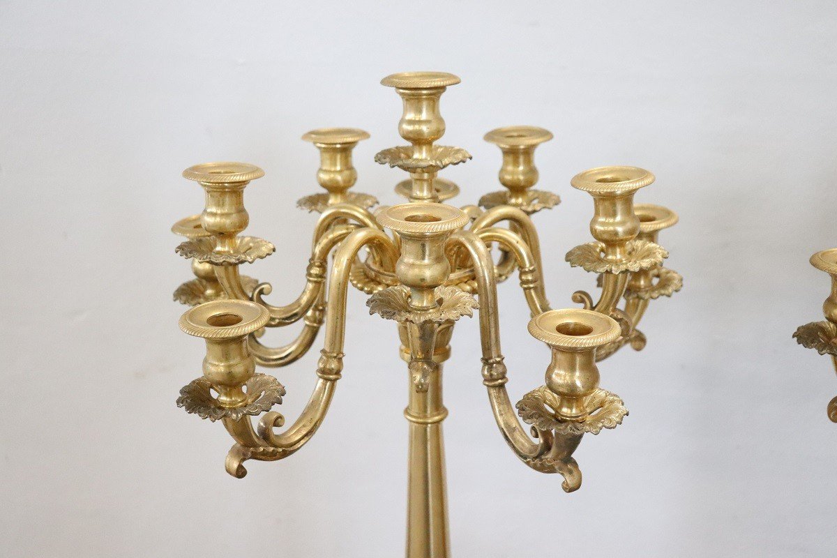 Candelabri antichi in bronzo dorato con undici luci, fine XIX secolo, set di 2-photo-7