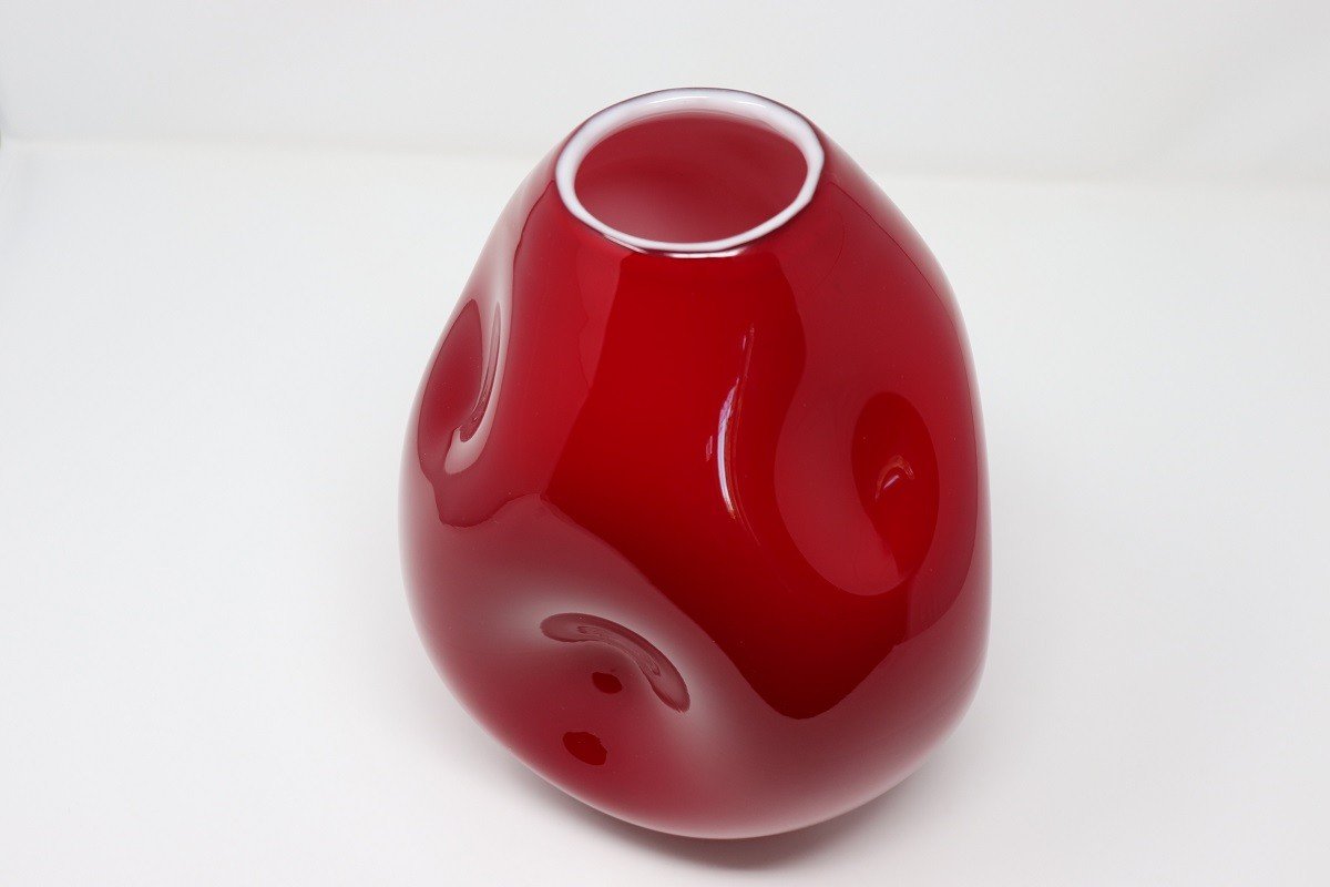 Vaso rosso vintage in vetro artistico di Murano, Italia, anni '70-photo-1