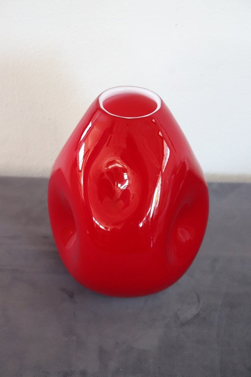 Vaso rosso vintage in vetro artistico di Murano, Italia, anni '70-photo-6