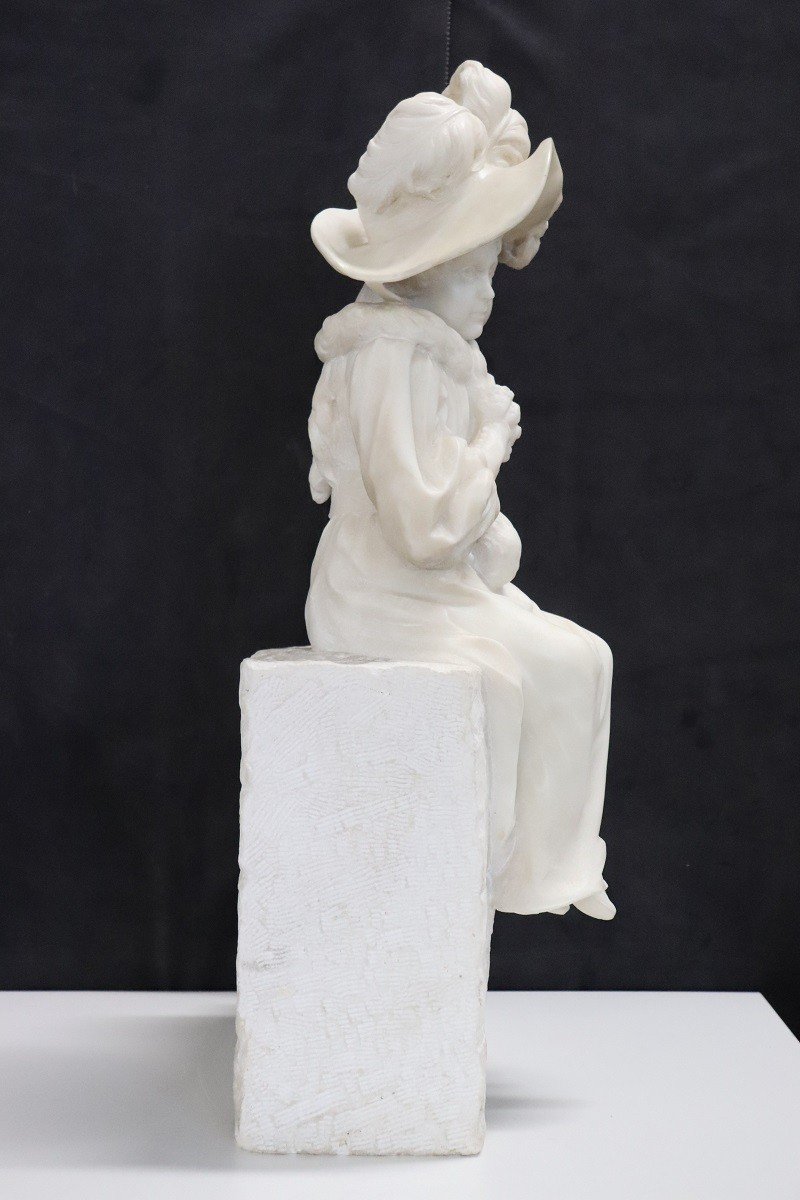 Scultura figurativa, fine XIX secolo, marmo bianco-photo-3