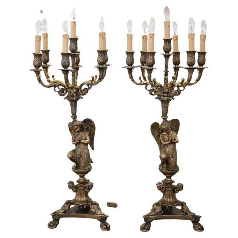 Coppia di grandi Candelabri elettrificati secolo XIX