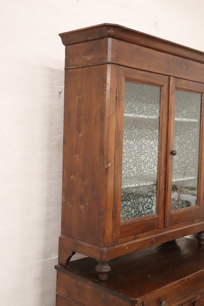 Credenza rustica in legno di abete, XIX secolo-photo-1