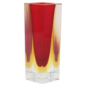 Vaso in vetro di Murano rosso e giallo anni '70