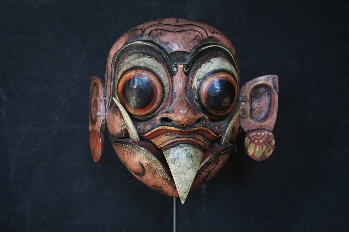 Maschera indonesiana vintage in legno – Maschera da danza dipinta a mano