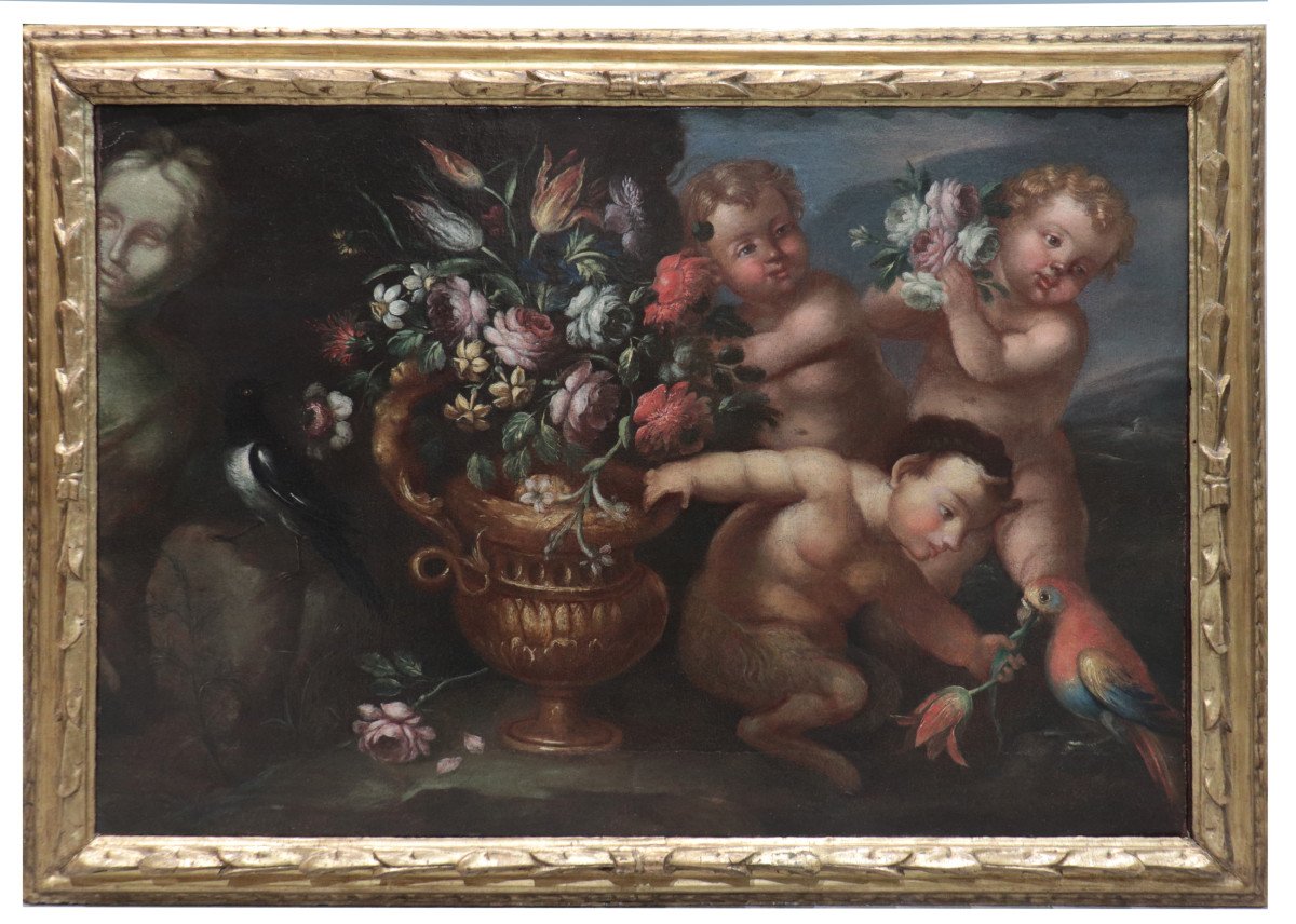 Natura Morta con Putti e fiori, Roma, fine '600