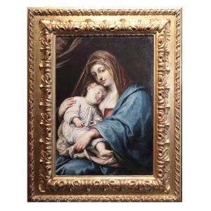 Pittore Fiammingo: Madonna con Bambino Dormiente, fine '600