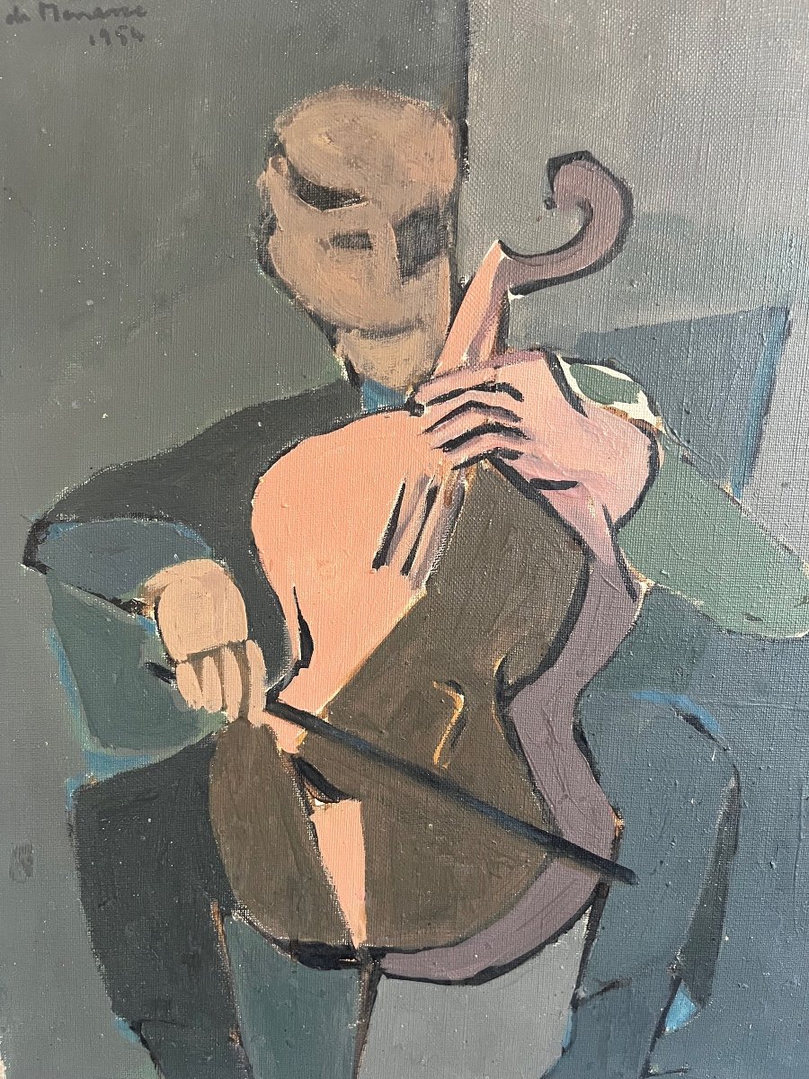 Violoncellista, olio su tela firmata e datata 1954-photo-2