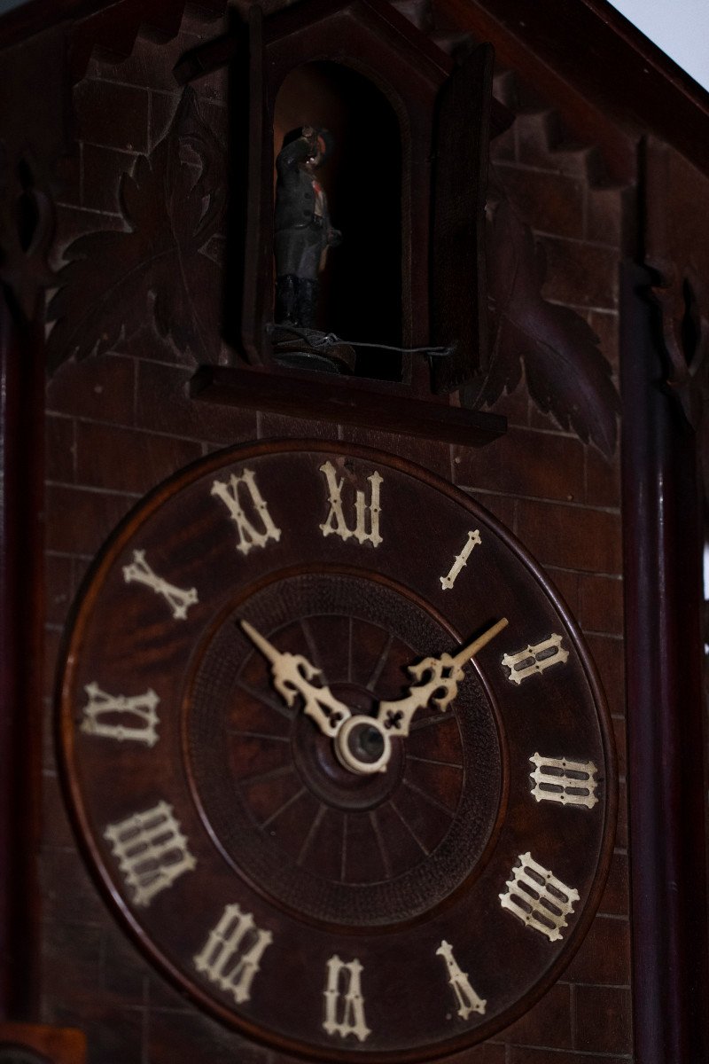 Orologio a Cucù in Legno Intagliato della Foresta Nera - XIX Secolo-photo-3