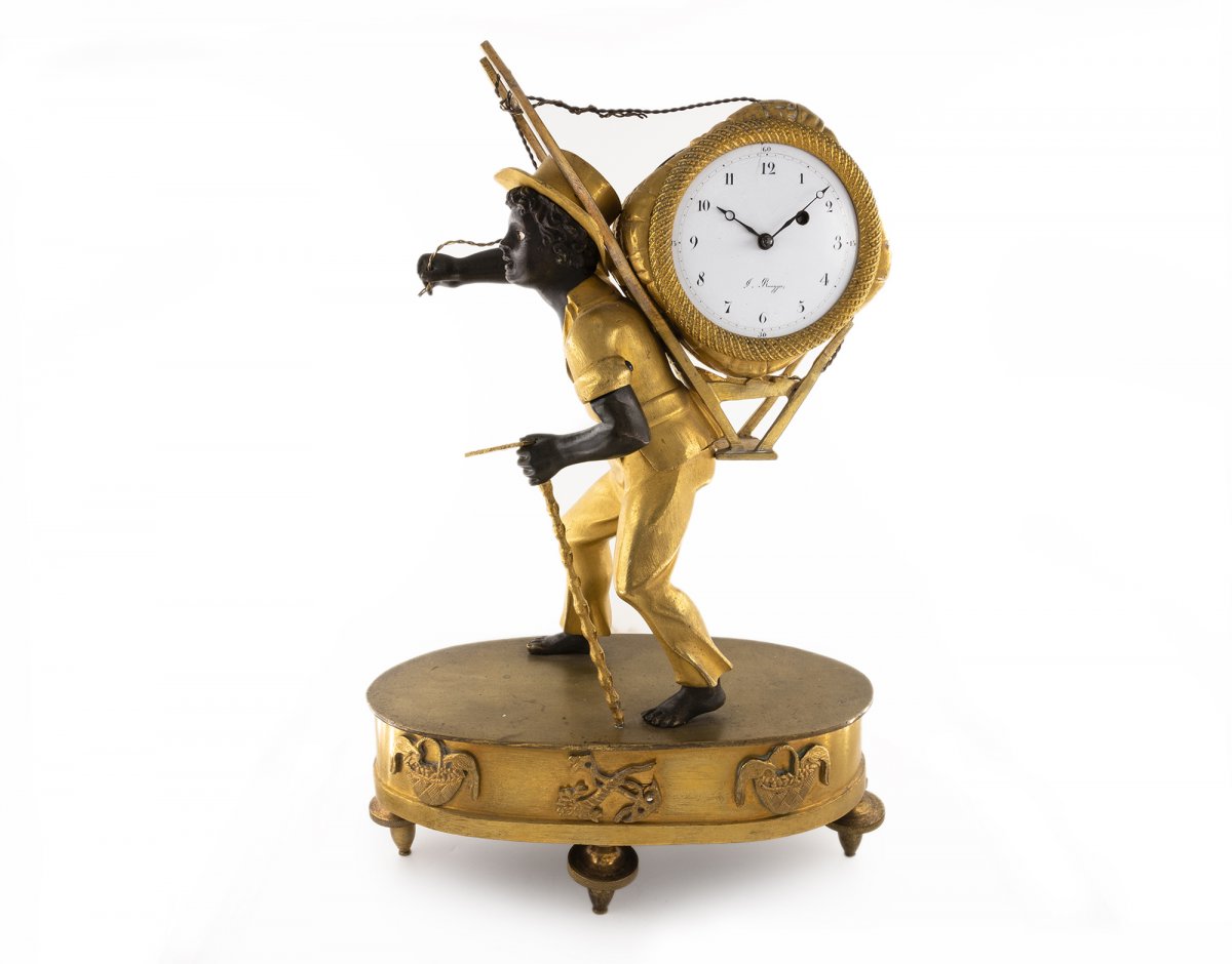 Petite Montre Pendulette Française, ‘le Portefaix’ Au Bon Sauvage