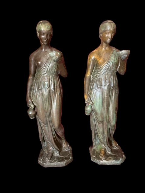 COPPIA DI SCULTURE IN BRONZO PATINATO  -photo-7