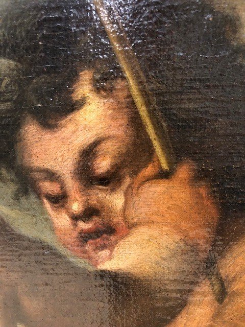 DIPINTO OLIO SU TELA RAFFIGURANTE " GIOCO DI PUTTI "-photo-5