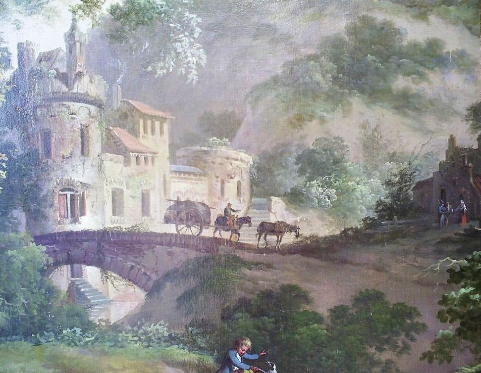 Importanti dipinti da boiserie, paesaggi italiani olio su tela-photo-7