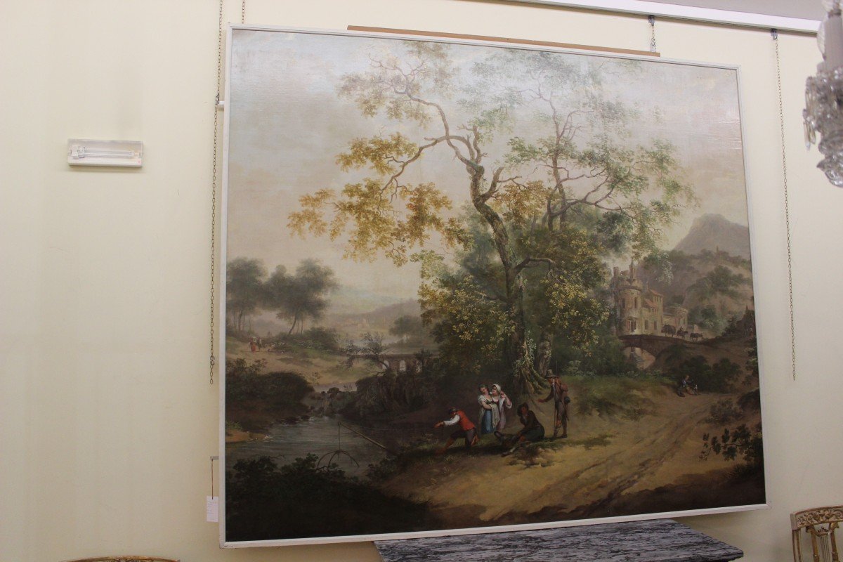 Importanti dipinti da boiserie, paesaggi italiani olio su tela-photo-3