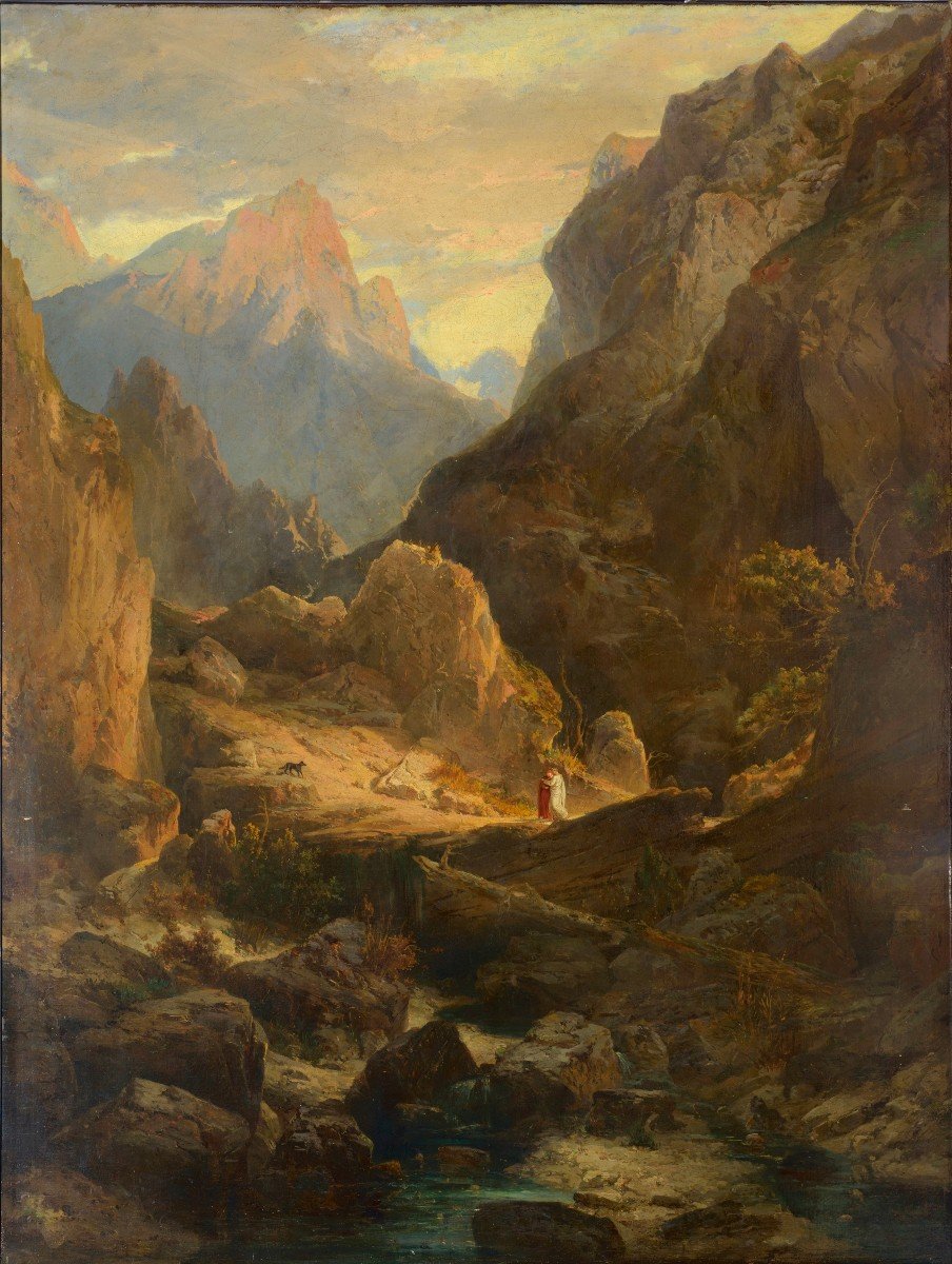 Alexandre Calame (1810 - 1864) - Dante e Virgilio in Purgatorio