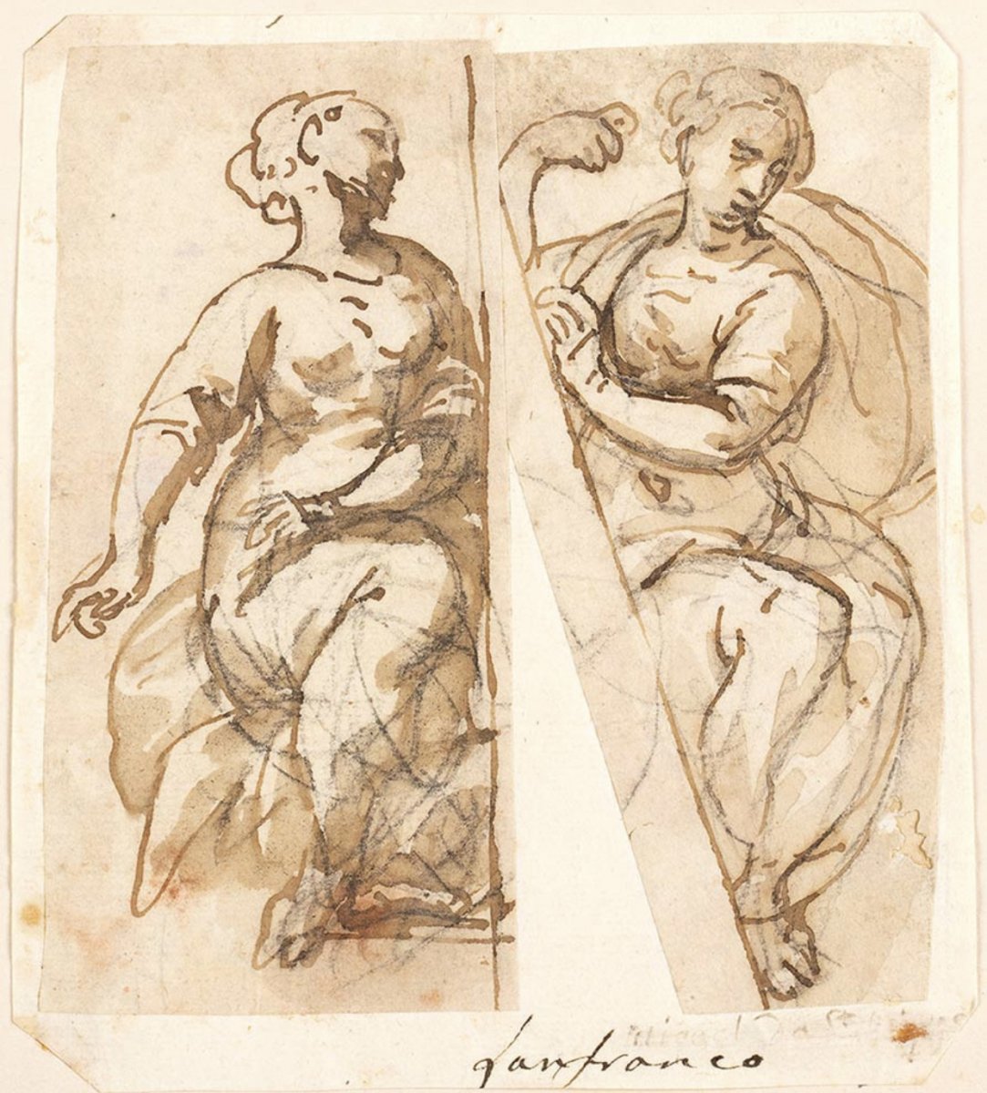 Ècole Italienne Du XVII Siècle, étude De Deux Figures Féminines