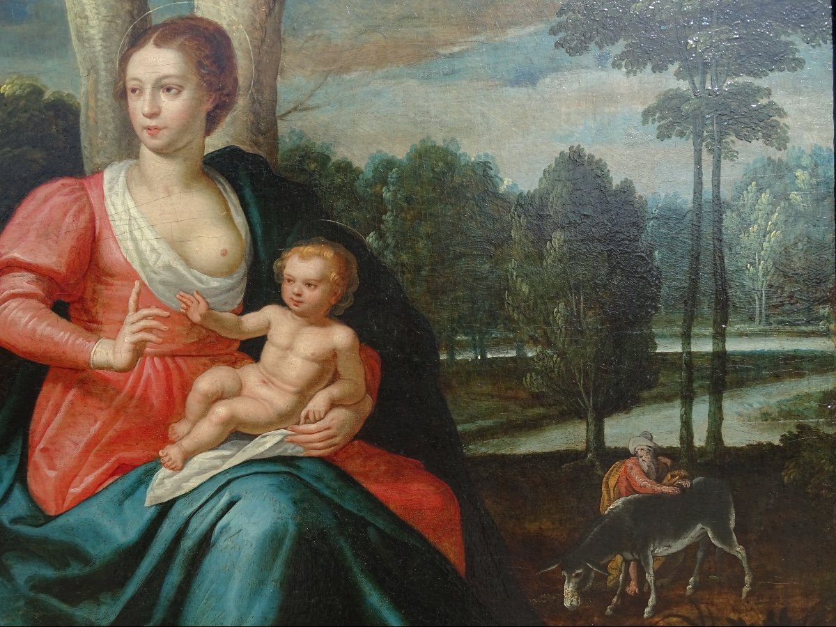 Ècole Flamande Du XVII Siècle, La Vierge à l'Enfant Entourée d'Angelots Et Anges Musiciens-photo-3