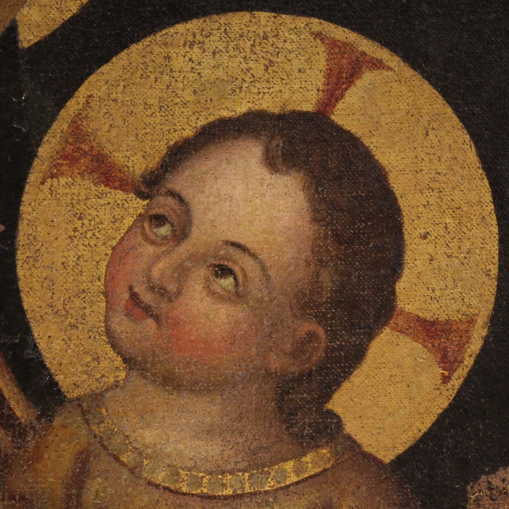 Antico dipinto italiano religioso Madonna con bambino del XVIII secolo-photo-3