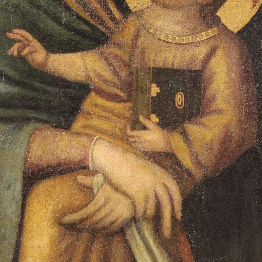 Antico dipinto italiano religioso Madonna con bambino del XVIII secolo-photo-5