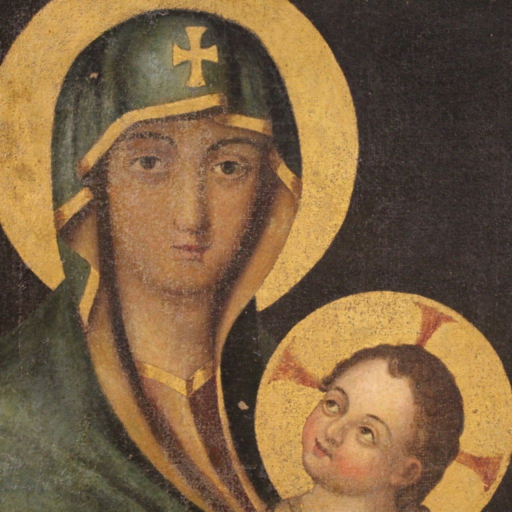 Antico dipinto italiano religioso Madonna con bambino del XVIII secolo-photo-7