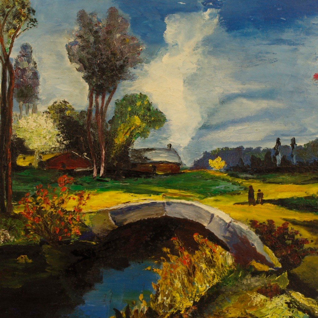 Dipinto francese paesaggio in stile Impressionista del XX secolo-photo-4