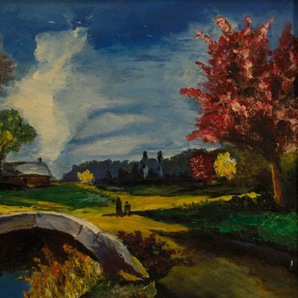 Dipinto francese paesaggio in stile Impressionista del XX secolo-photo-4