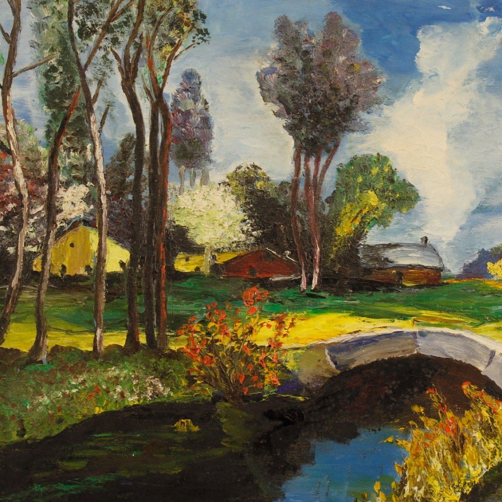 Dipinto francese paesaggio in stile Impressionista del XX secolo-photo-7