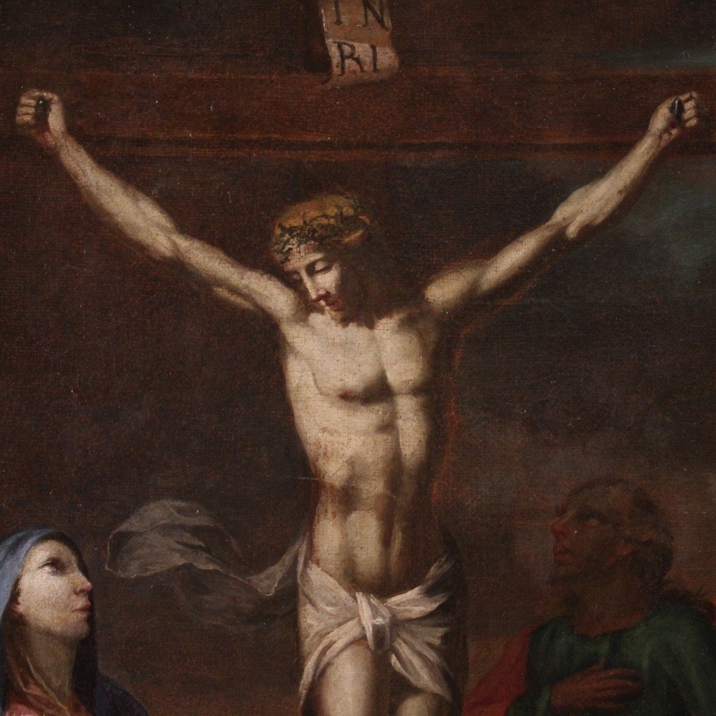Dipinto italiano crocifissione del XVIII secolo-photo-2