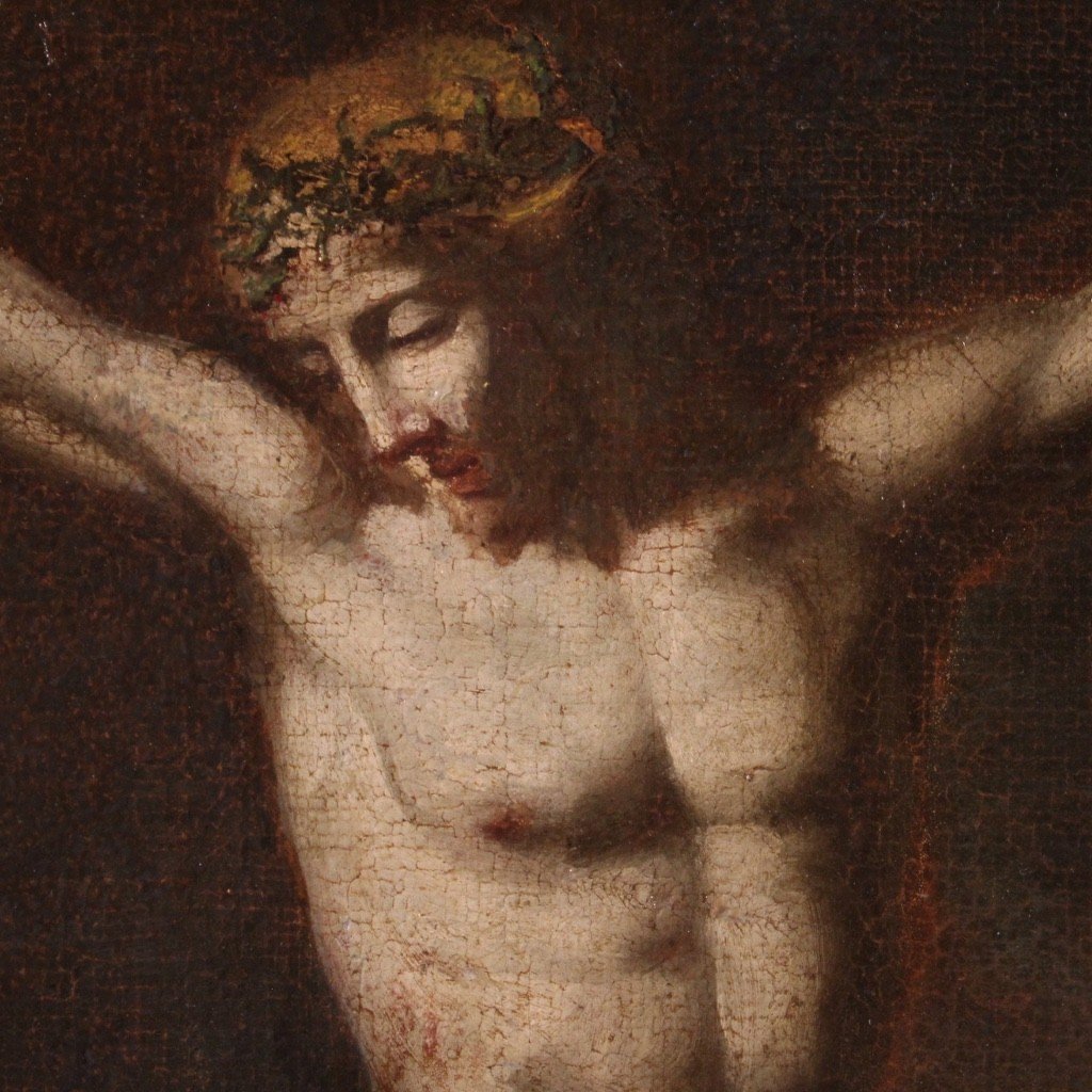 Dipinto italiano crocifissione del XVIII secolo-photo-3