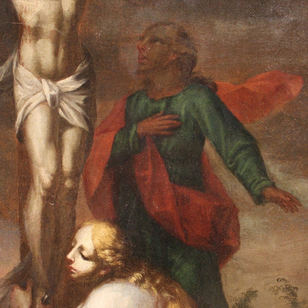 Dipinto italiano crocifissione del XVIII secolo-photo-7