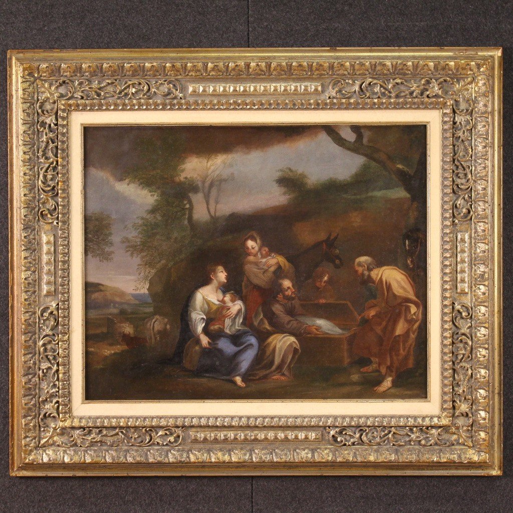 Dipinto paesaggio con scena familiare del XVIII secolo-photo-2