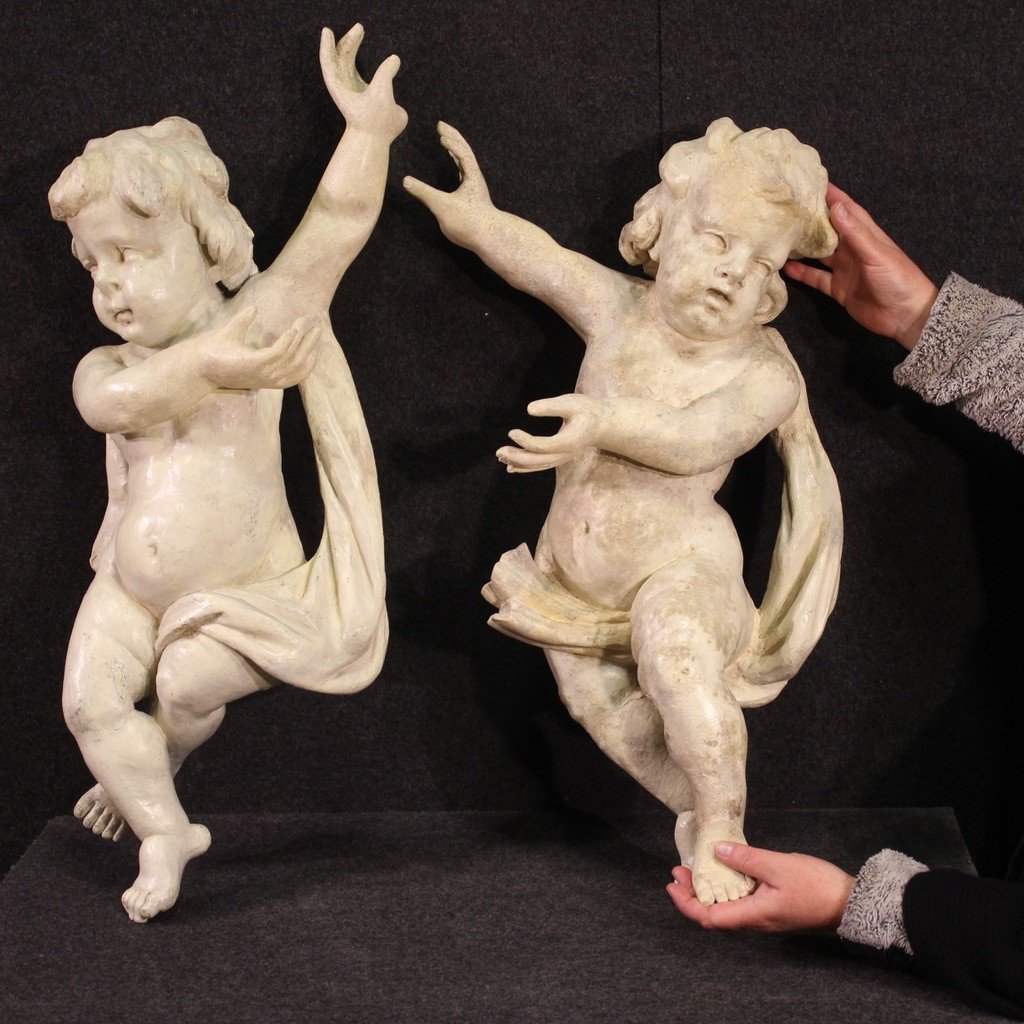 Coppia di sculture di putti del XVIII secolo-photo-2