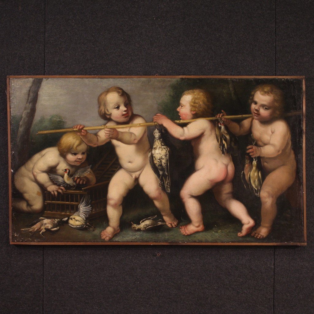 Dipinto scuola rudolfina del XVII secolo, giochi di putti-photo-2