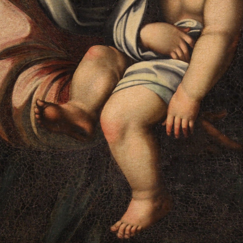 Dipinto olio su tela Madonna con bambino del XVIII secolo-photo-1