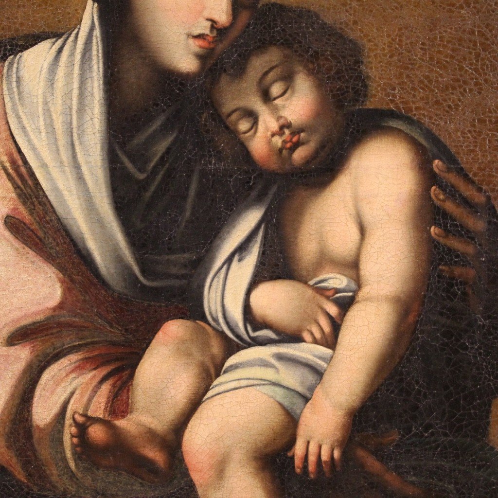 Dipinto olio su tela Madonna con bambino del XVIII secolo-photo-4